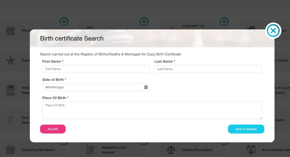 birth cert search ui with LSB